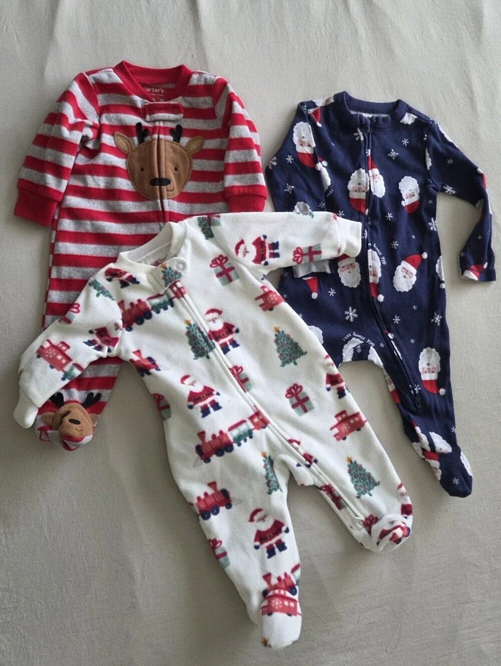 Baby 3pc Bundle Of Christmas Themed Footies Size 3-6 Months